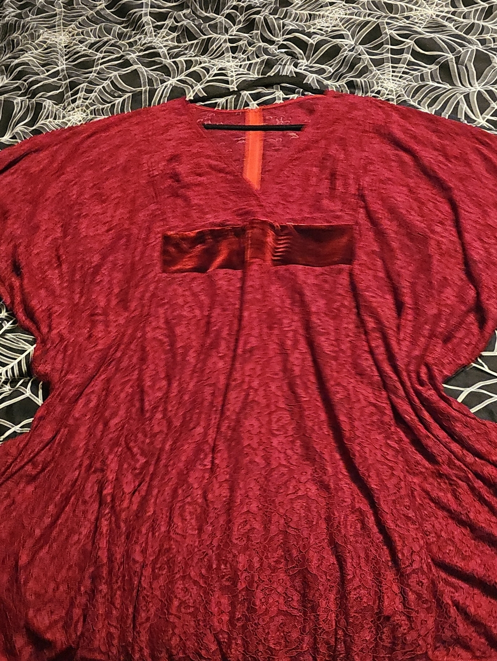 Burgundy Unique Vintage See-through Lace, Batwing Dress, GUC, Xl/14
